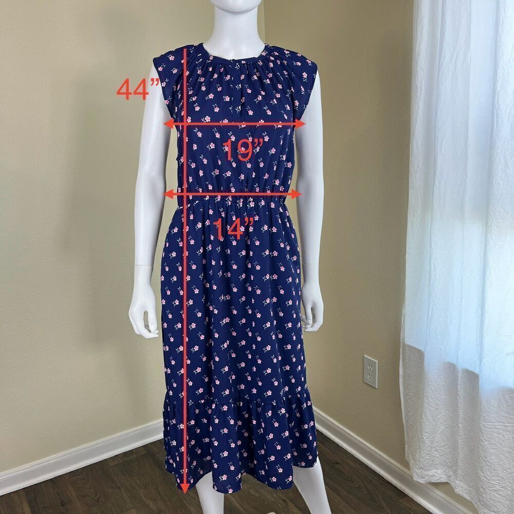 J.Crew Women's Size S Blue Ditsy Floral Midi NEW Sheath Tiered Dress Cottagecore - Picture 4 of 12